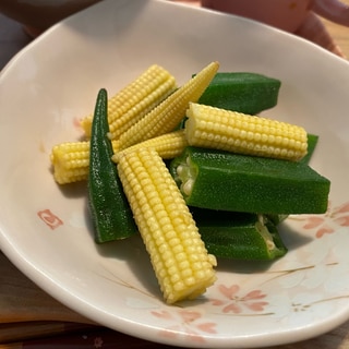 オクラとヤングコーンの醤油和え